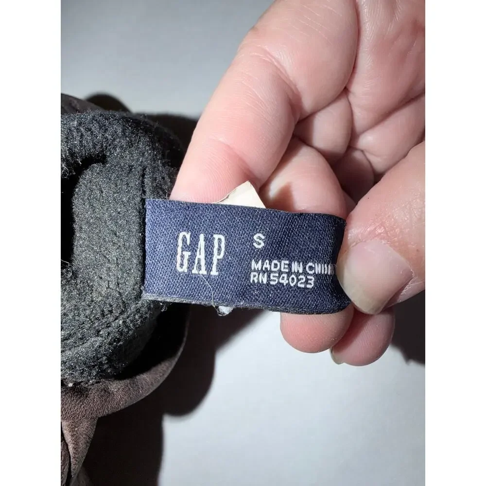 Gap chocolate brown deerskin leather women’s gloves lined button snap cinch S